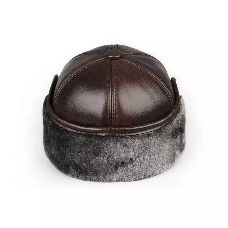 High Quality PU Leather Baseball Cap Winter Warm with Curved Brim and Faux Fur Lining
