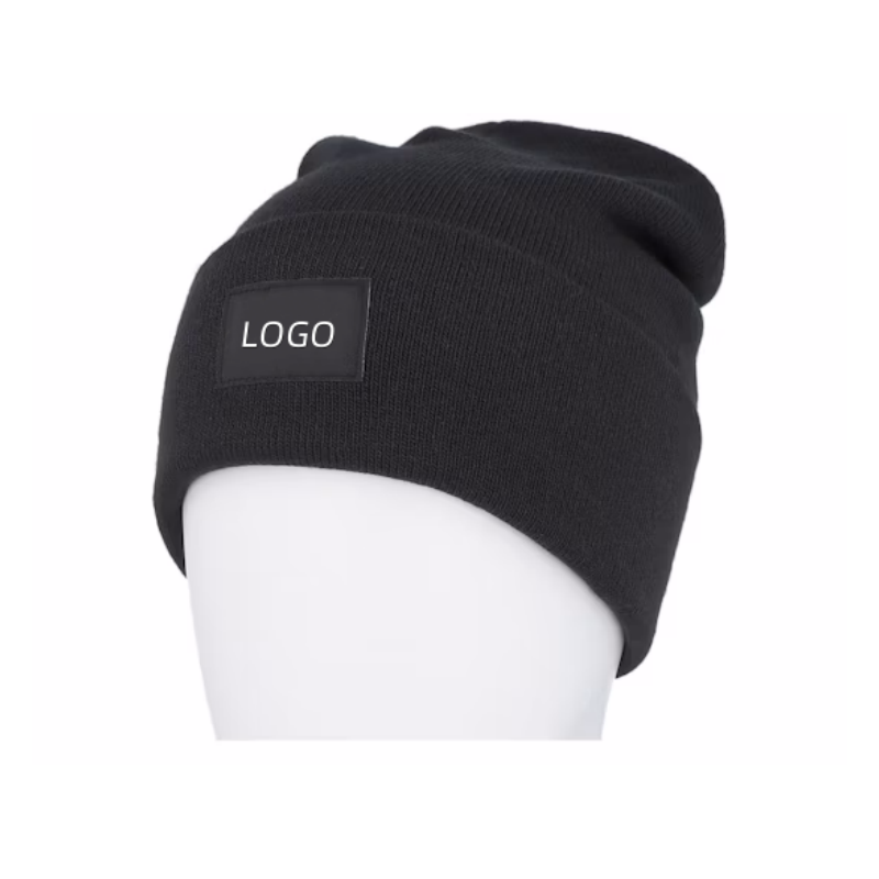 Unisex Soft Stretchy Winter Beanie Hats Classic Tall Black Acrylic Knit Cap Custom Logo
