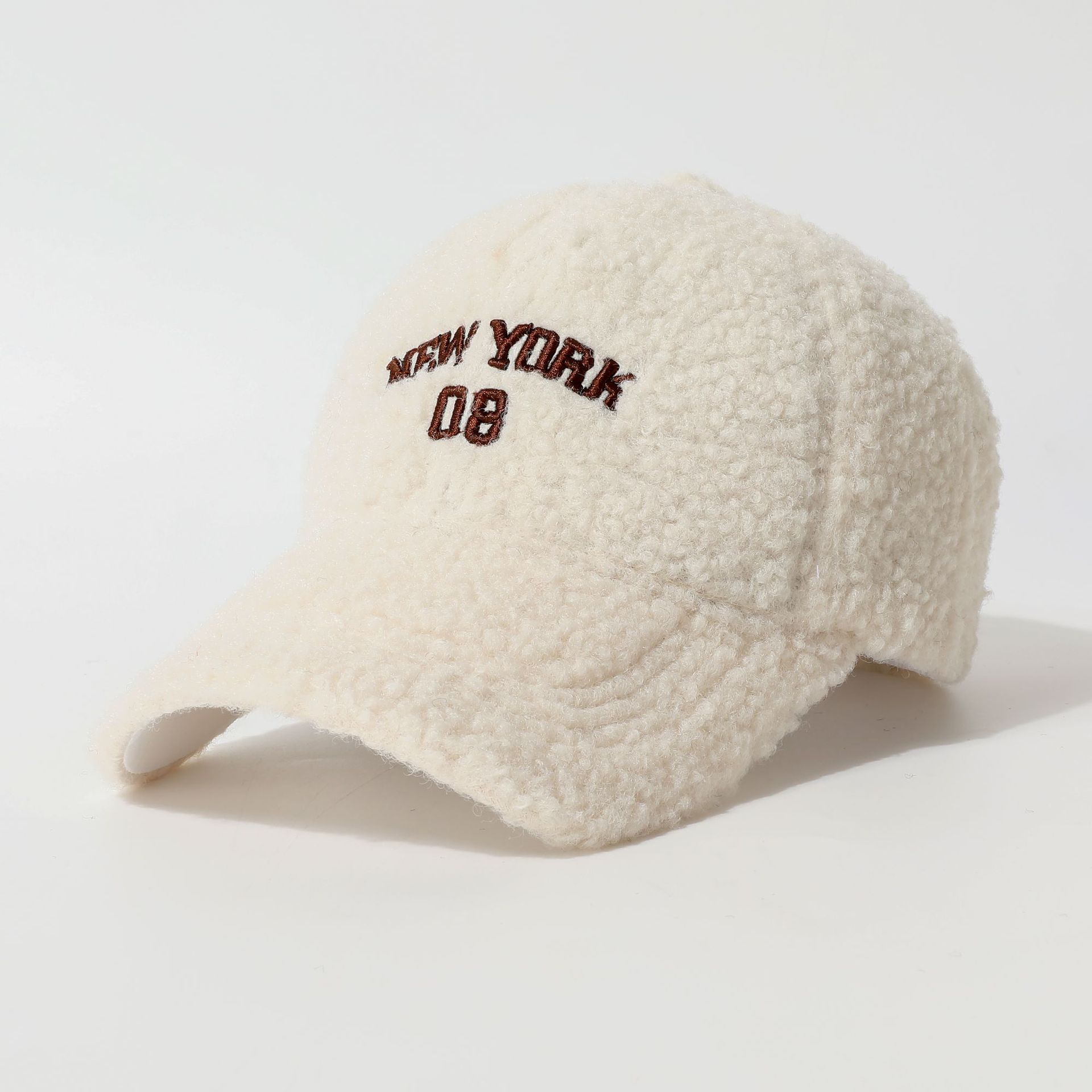 Winter and Autumn Lambskin Baseball Cap - Warm Protective Wind-resistant Letter-stitched Fashionable Plush Baseball Cap