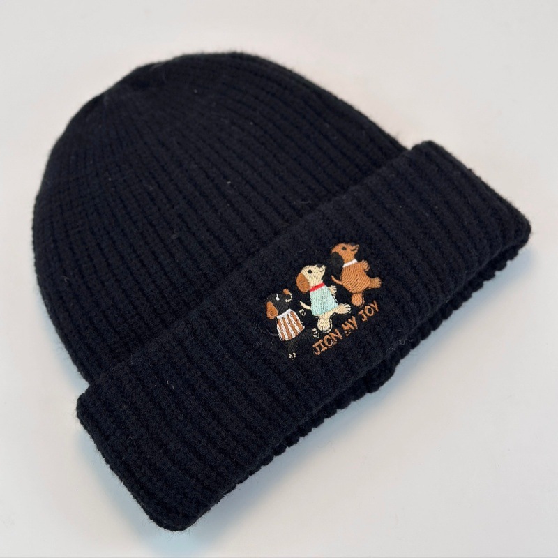 Customized Cartoon Cute Puppy Letter Embroidery Knitted Hat Cold-proof