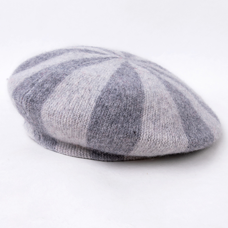 Trendy Contrasting Color 100% Wool Hat Fashion Winter-Spring New Style Knitted Hat Warm Knitted Beret for Ladies