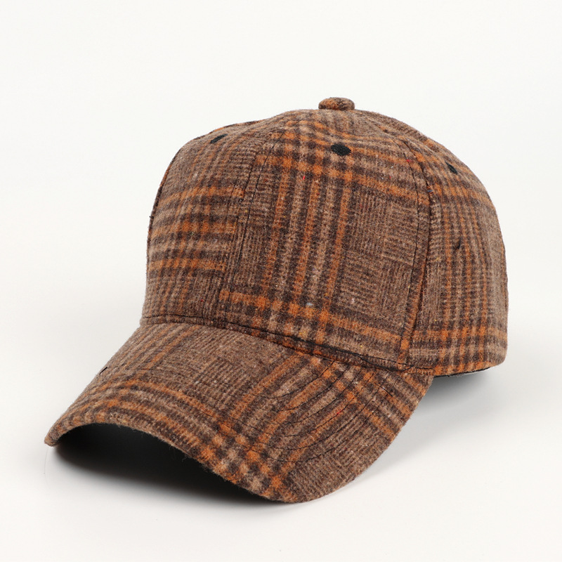 Customized High Quality 6-Panel Baseball Cap Autumn/Winter Checkered Woolen Dad Hat for Men Women Fashionable Velcro Adjustable