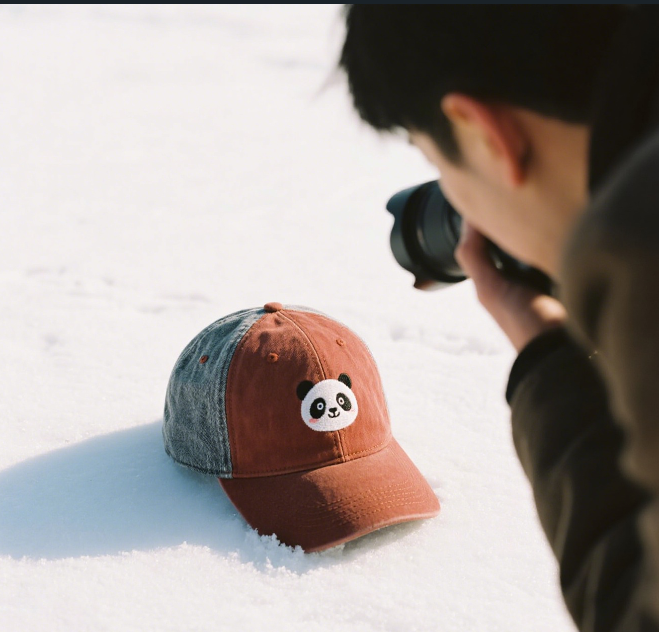 Women's Cute Little Panda Embroidered Adjustable Cotton Denim Baseball Cap