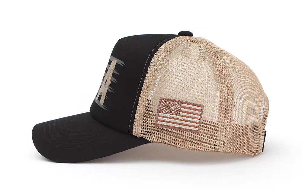 2026 New Style Vintage Sporty Black Print Twill Dobby Mesh Trucker Cap Curves Brim Unisex Adjustable Common Fabric