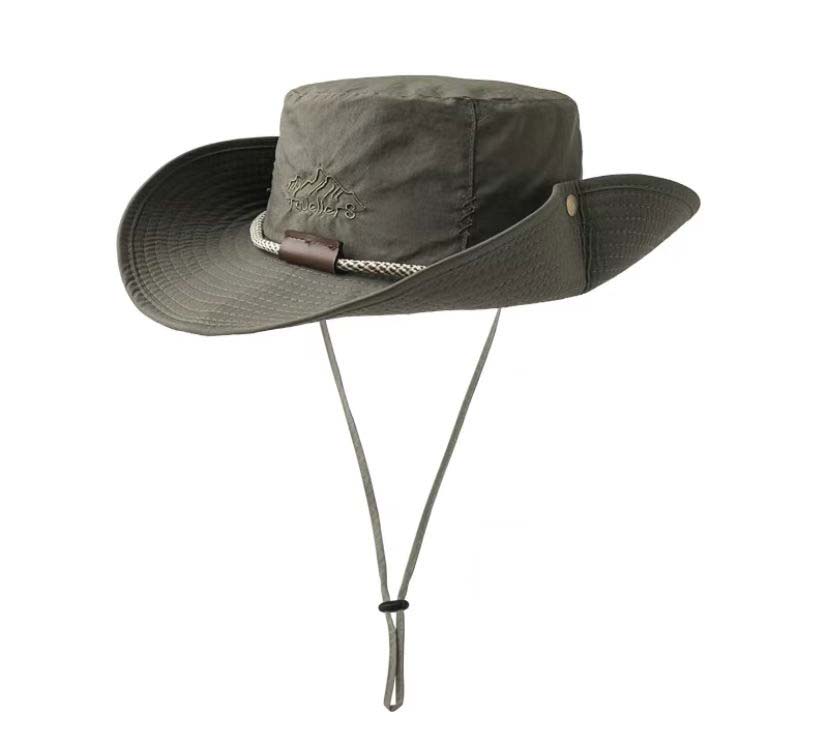 Vintage Summer Sun Hat for Men Women Breathable Wide Brim Bucket Hat with Rope Fishing Casual