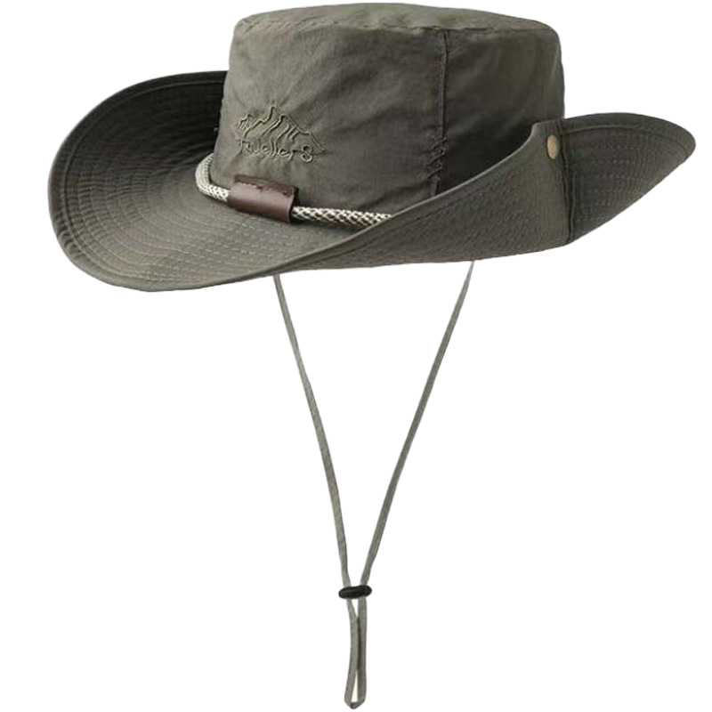 Vintage Summer Sun Hat for Men Women Breathable Wide Brim Bucket Hat with Rope Fishing Casual