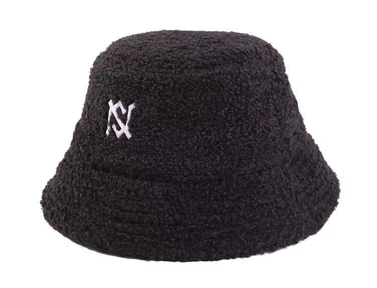 American Trend Sherpa Fleece Velour Fabric Polyester Adjustable Winter Warm Windproof Face Slimming Casual Embroidery Bucket Hat