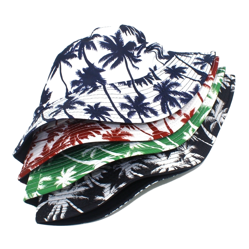 Wholesale Custom Designer Logo Sublimation Printing Wide Brim Bucket Hats for Adults with Leaf Pattern