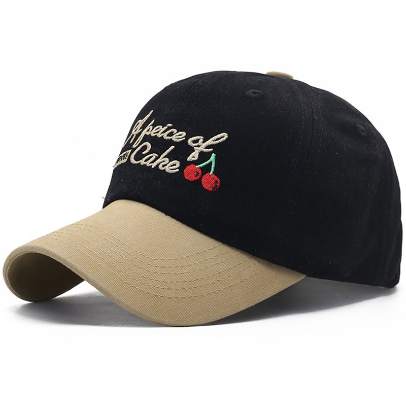 New Style Lettered Cherry Embroidered Baseball Cap Multi-color Casual Outdoor Sun protection Hat Wholesale