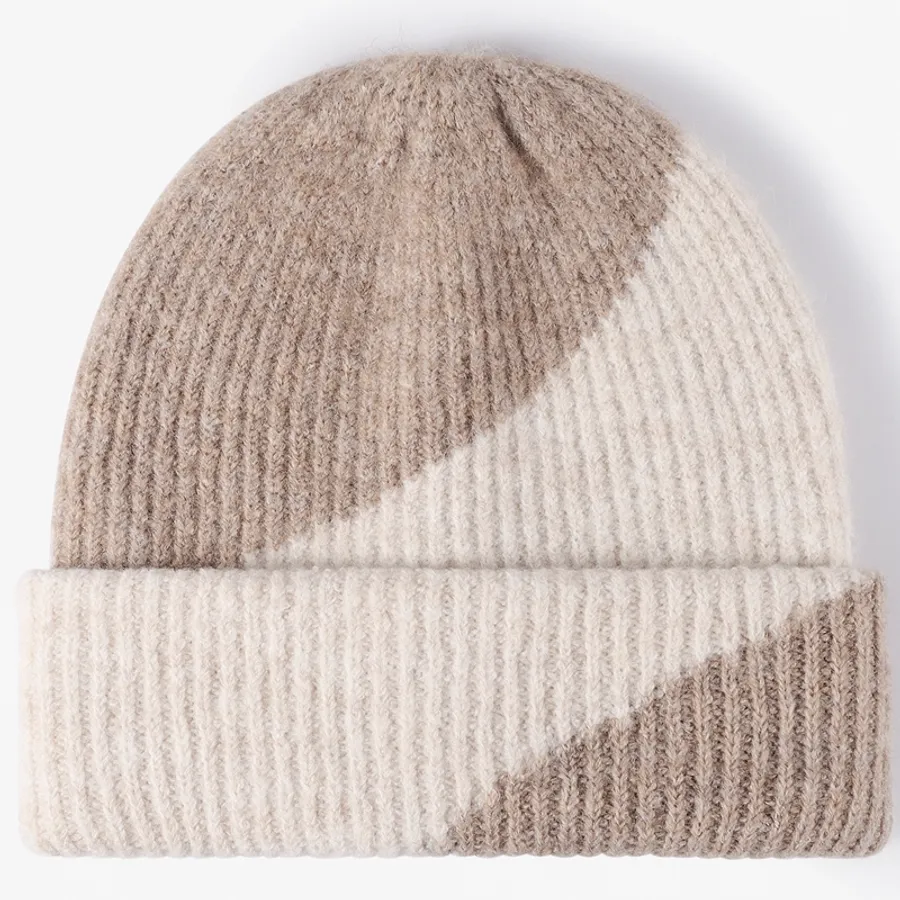 Custom Embossed logo Warm Wool Cuffed Skull Cap Beanie Thick Knit Leather Patch Beanies Hat