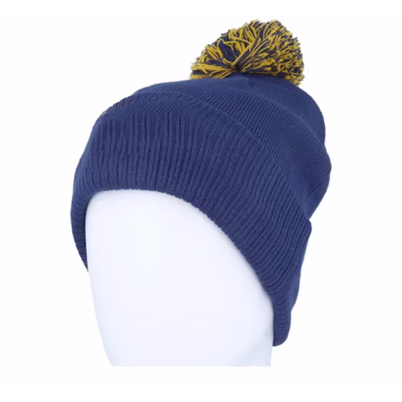 Design Your Own Plain Navy Blue Beanie With Pom Warm Knit Skull Cap Soft Cuff Beanie Fully Custom Logo Winter Hat for Men Women