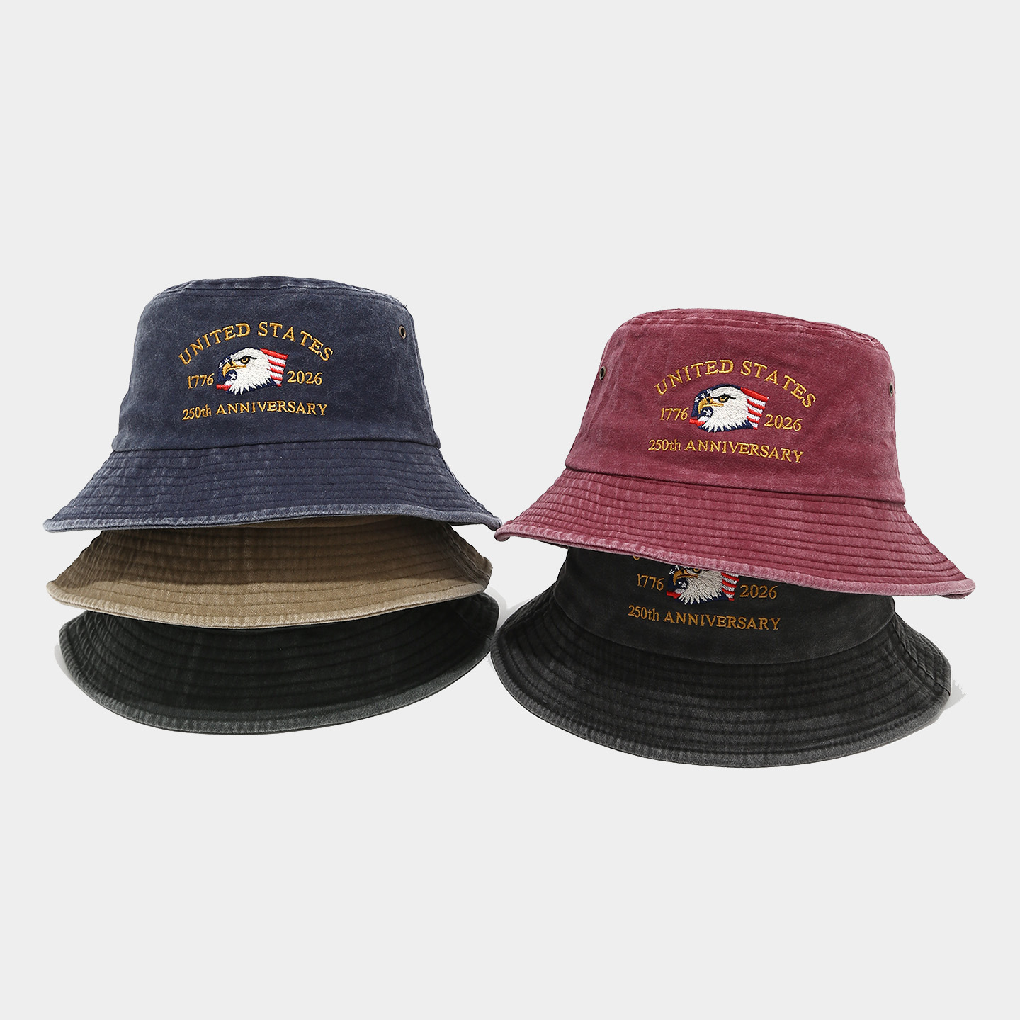 Commemorative 250th Anniversary Cap Washed Fisherman Hat Custom Wide Brim Embroidered Logo Bucket Hat
