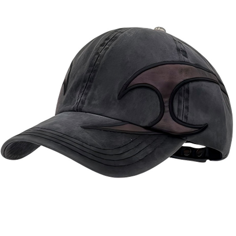 2026 New  Black Distressed Washed Twill & Denim Dobby Color Block Patchwork Baseball Cap Unisex Metal Buckle Street-style