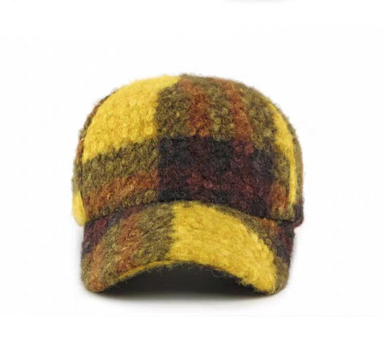 Autumn Winter New Retro Variegated Fleece Plaid Baseball Cap Unisex Casual Warm Distressed Soft Top Adjustable Puff Image Hat