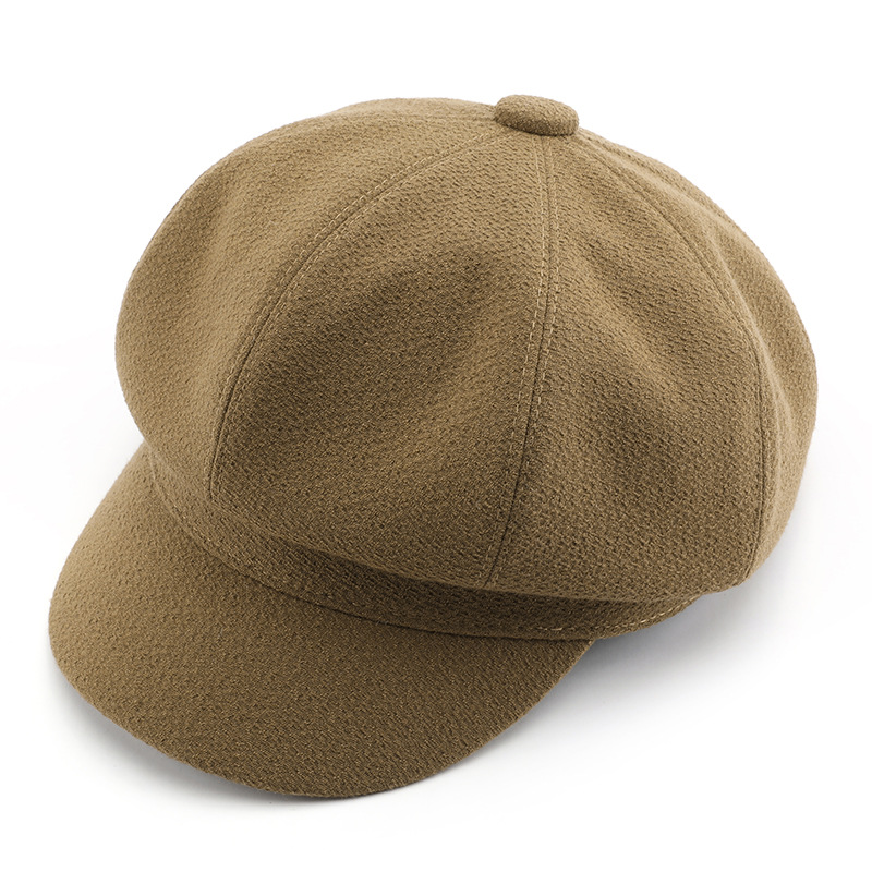 Customized Winter Warm Wool Felt Beret Hat for Women Solid Color Vintage Octagonal Plush Cap for Daily Party Casual Travel