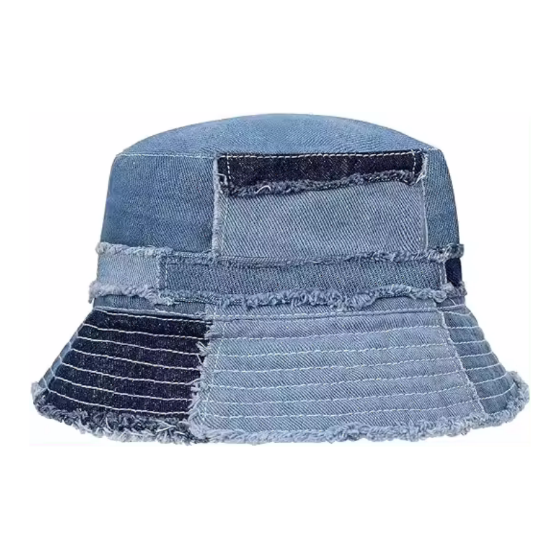 Custom Lightweight Denim Bucket Sun Cap Packable Casual Outdoor Summer Beach Travel Wide Brim Striped Camouflage Daily