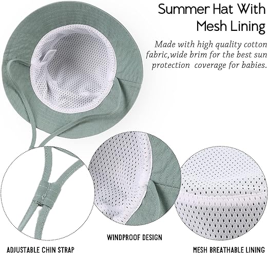 Custom Kids Beach Caps Summer Sun Protection Cotton Bucket Hats for Infants & Toddlers Boys & Girls Featuring Cartoon String