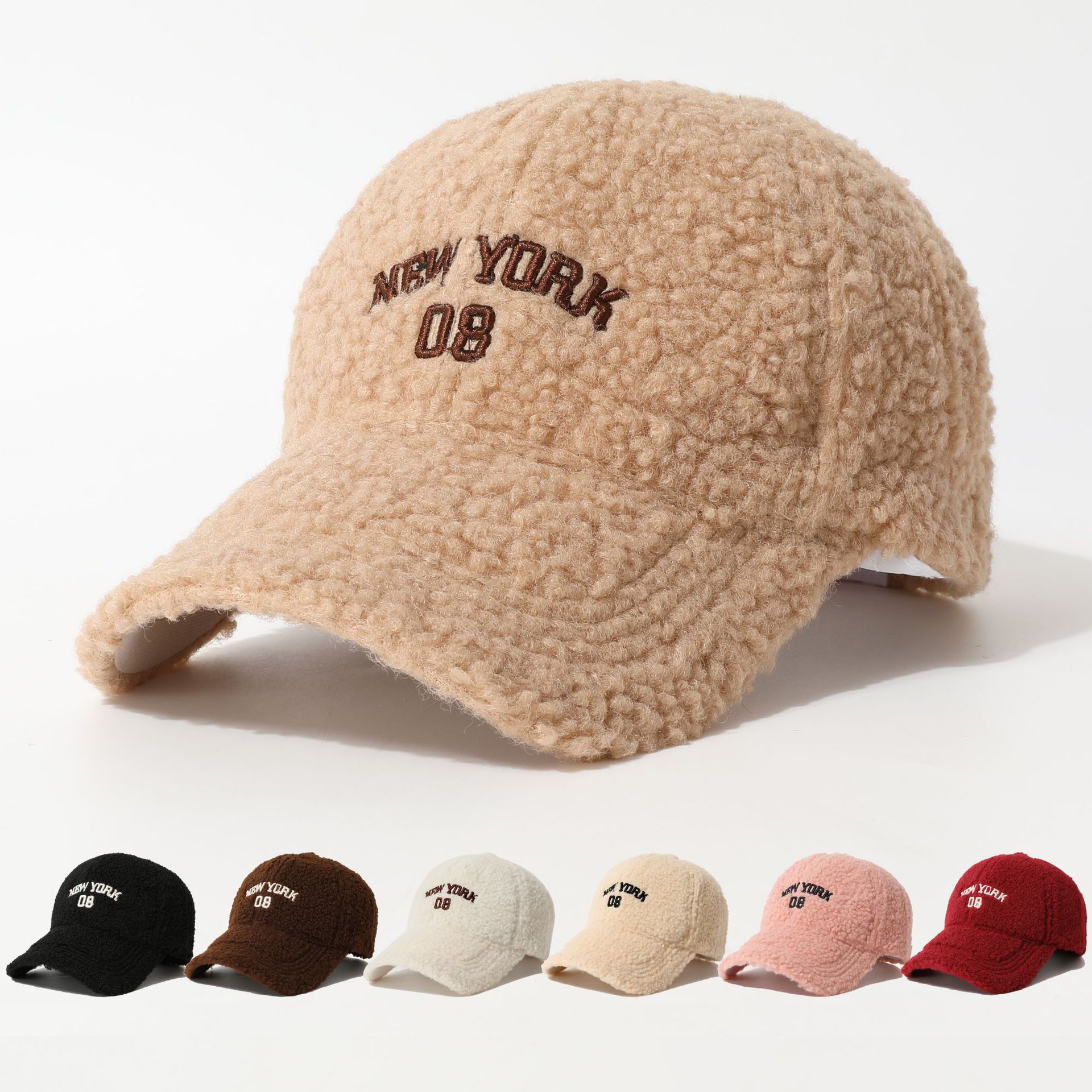 Winter and Autumn Lambskin Baseball Cap - Warm Protective Wind-resistant Letter-stitched Fashionable Plush Baseball Cap