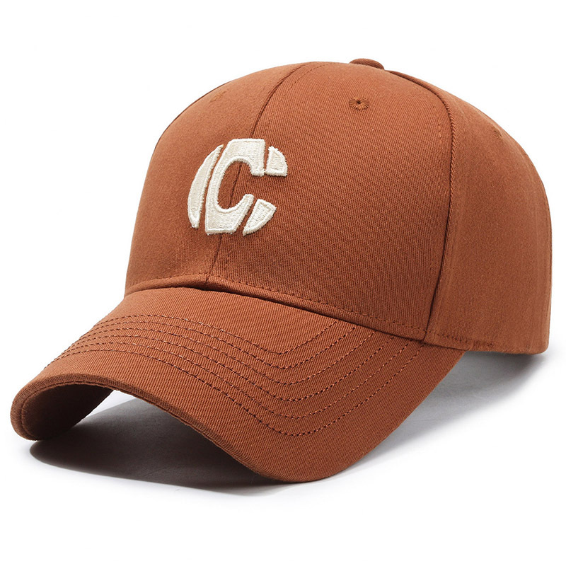 Letter 'C' Embroidered 100% Cotton Hard-brimmed Wide-brimmed Adjustable Sun Visor Baseball Cap Silver Copper Buckle for Street