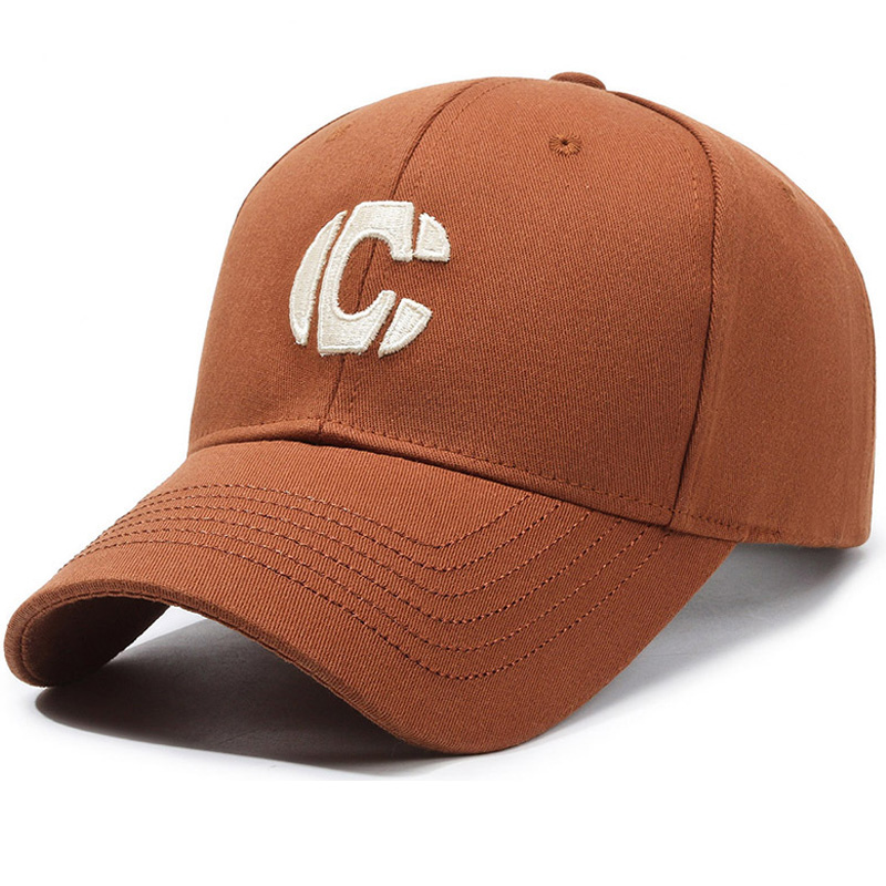 Letter 'C' Embroidered 100% Cotton Hard-brimmed Wide-brimmed Adjustable Sun Visor Baseball Cap Silver Copper Buckle for Street