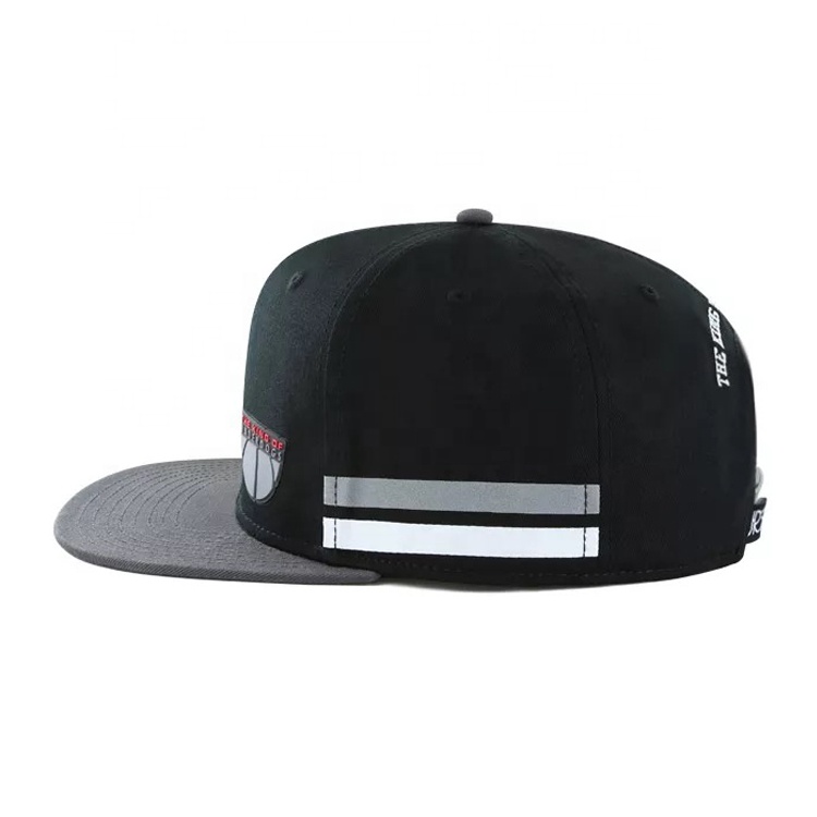 Custom Hip Hop Striped Print Flat Brim Hat Black Rubber Patch logo Snapbacks Hat Cap