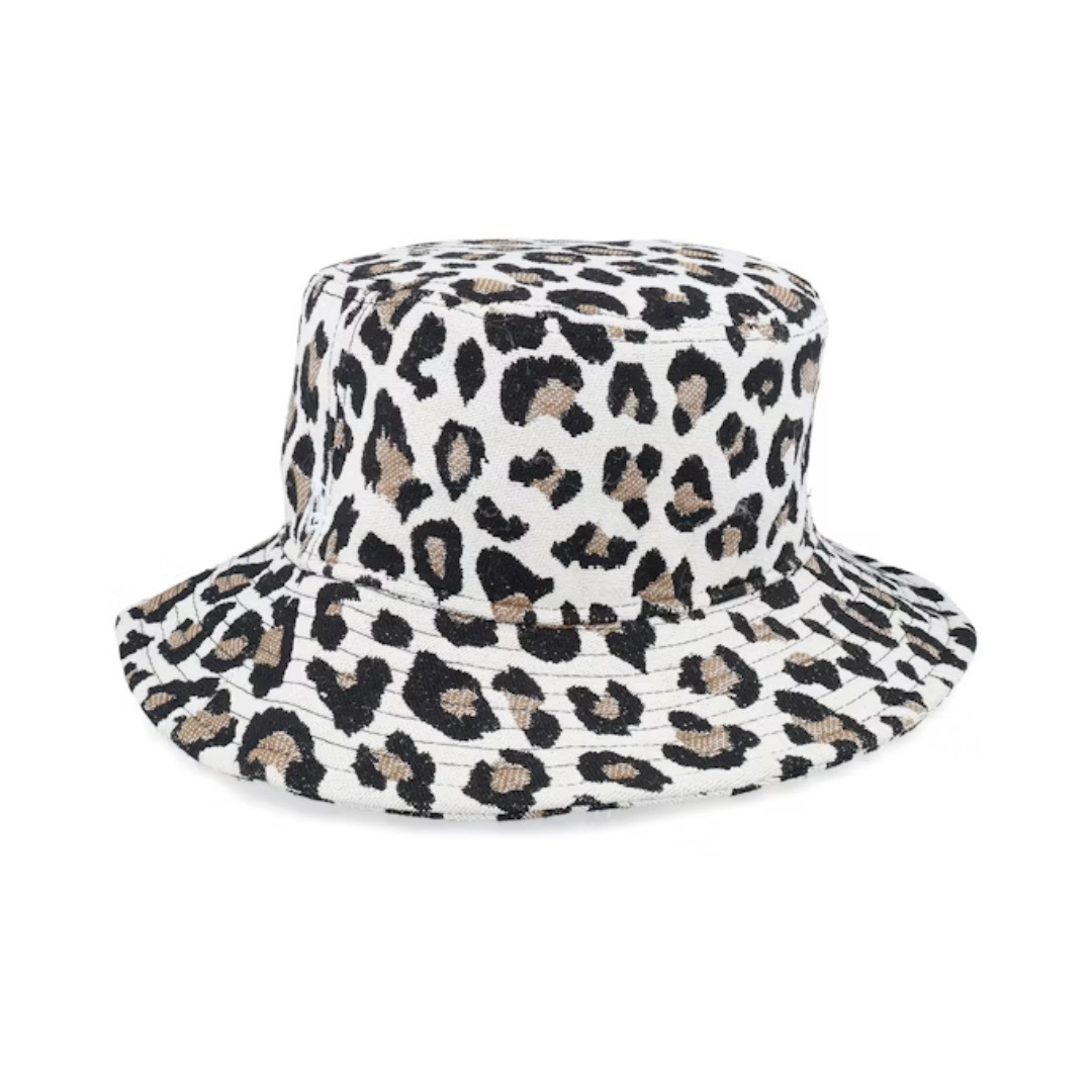 Sporty Fisherman's Hat Leopard and Fruit Letter Pattern Embroidered with Puff Printed Common Fabric Technique