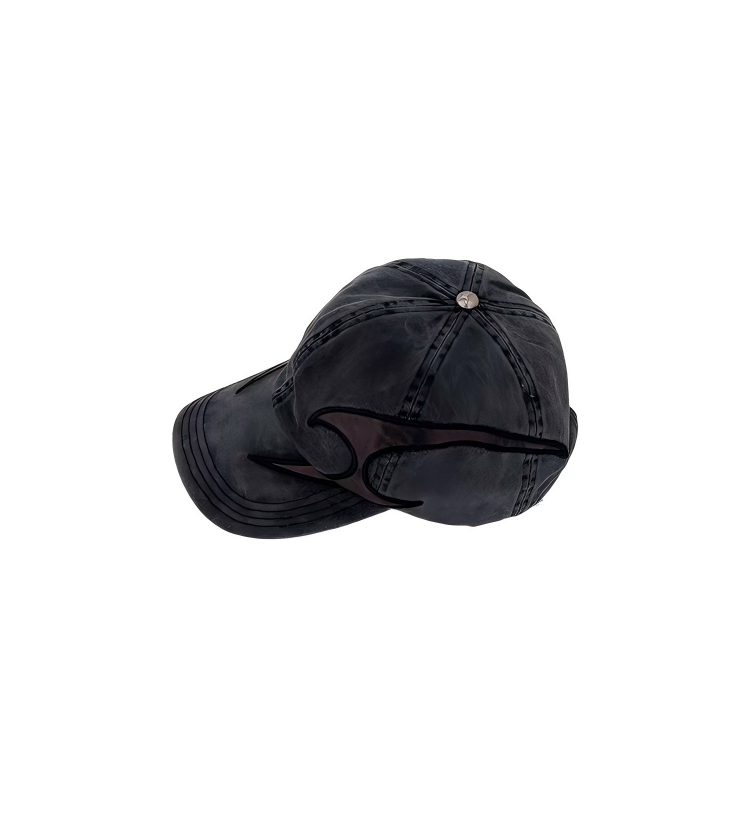 2026 New  Black Distressed Washed Twill & Denim Dobby Color Block Patchwork Baseball Cap Unisex Metal Buckle Street-style