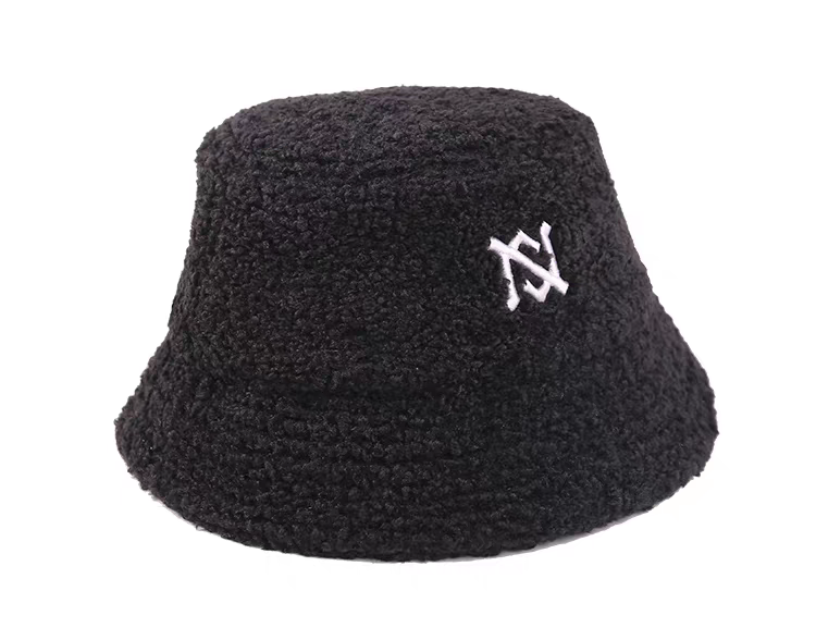 American Trend Sherpa Fleece Velour Fabric Polyester Adjustable Winter Warm Windproof Face Slimming Casual Embroidery Bucket Hat