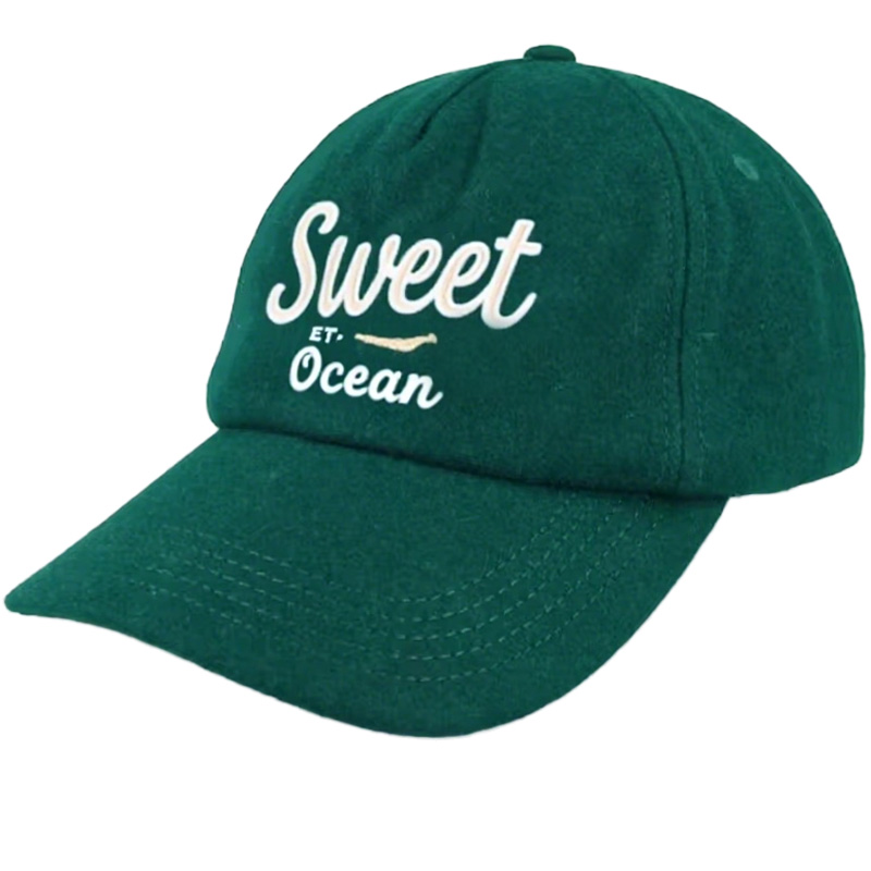 Custom Hats High Guality College Signature Wool Blend Cap Dusty Green Baseball Caps Wholesale Custom Logo Wool Dad Caps Design