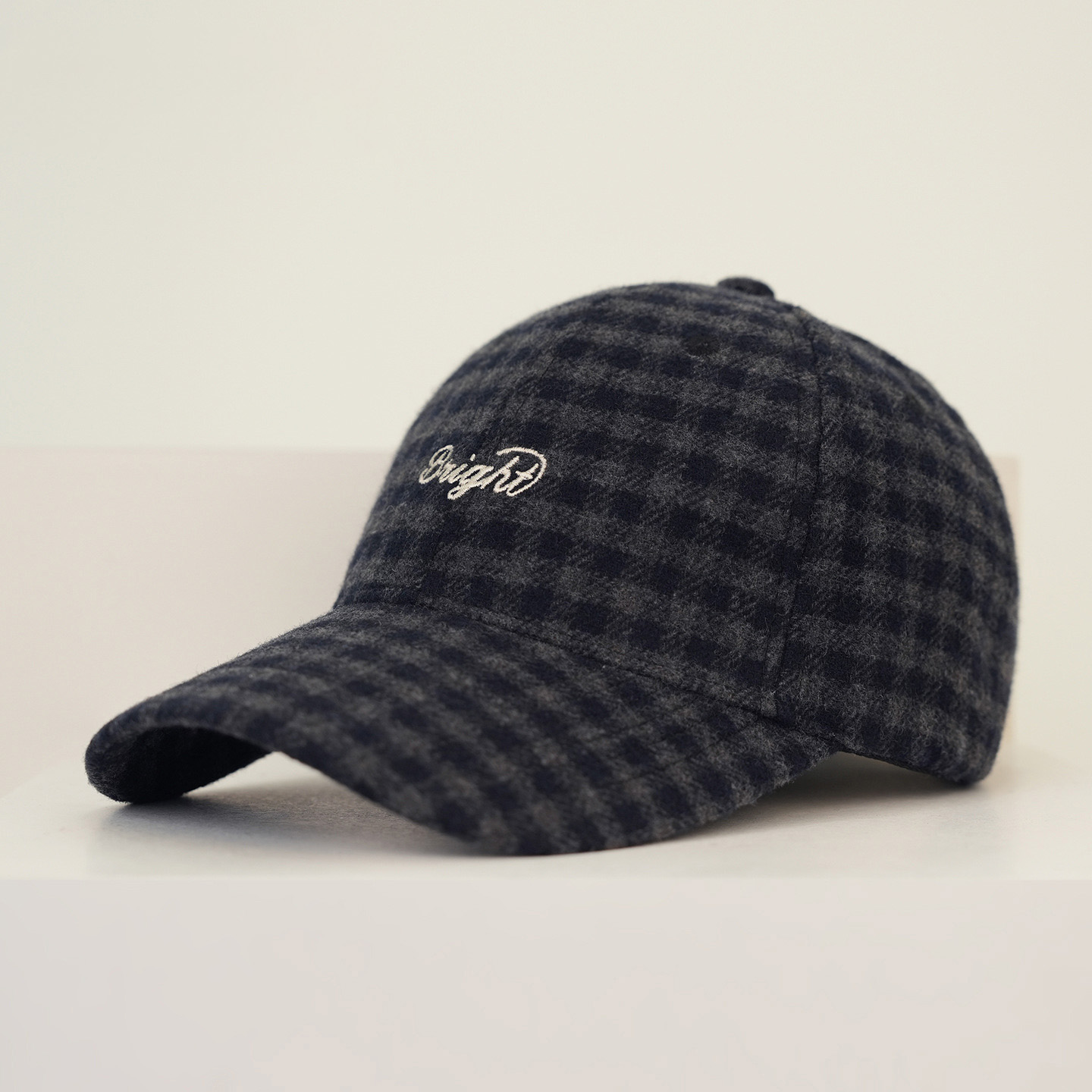 Korean Version of Winter and Autumn Small-checkered Baseball Cap - Warm Wool Hard Top