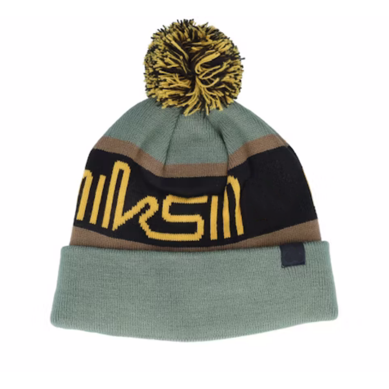 Customizable 100% Acrylic Knitted Green Light Winter Beanie Warm Winter Cuff Beanies with Pom Pom Adults' Logo Design Beach Wear