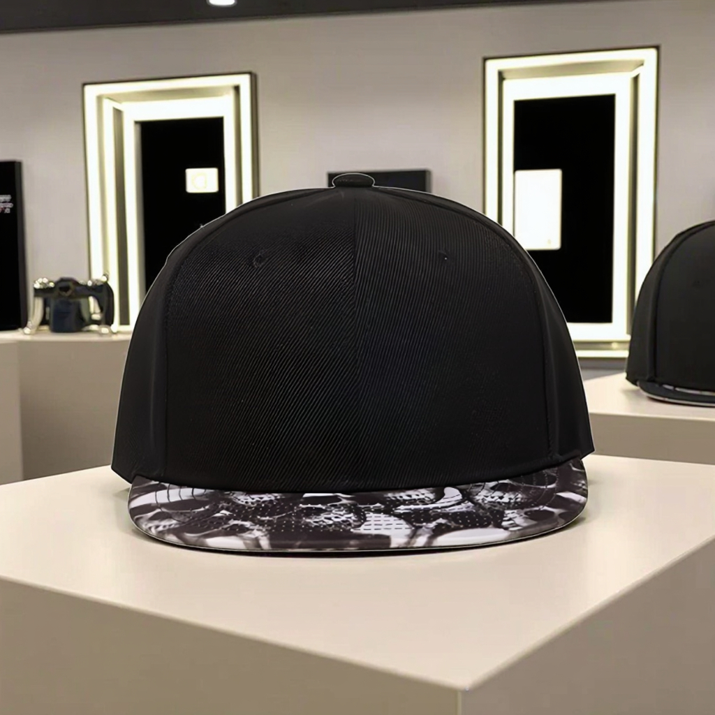 Unisex Hip Hop Style Black Snapback Cap Intricate Skull Custom Design on Flat Brim for Skateboarding Outdoor Casual Outings