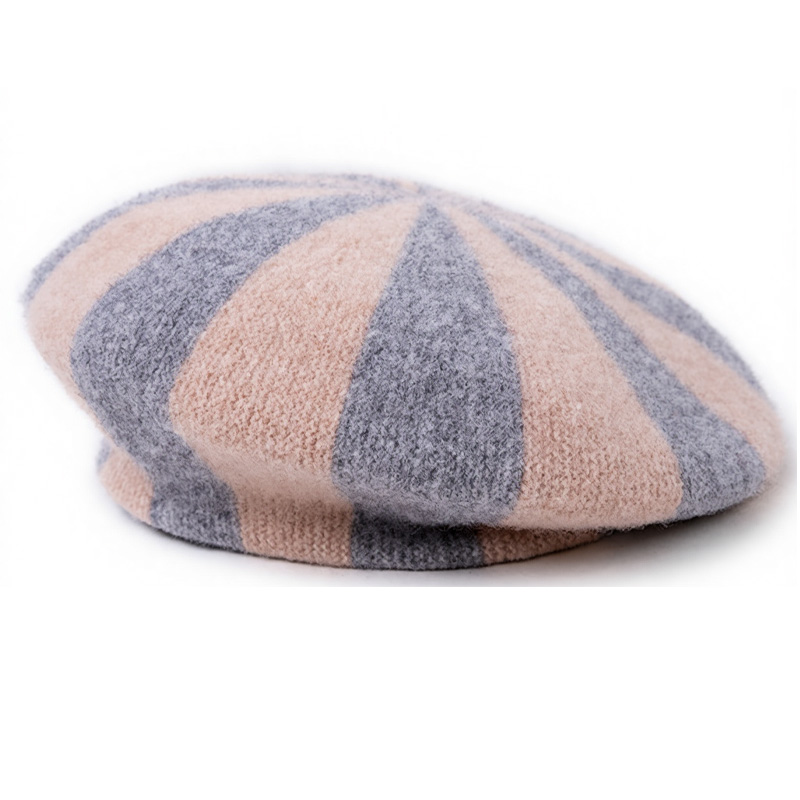 Trendy Contrasting Color 100% Wool Hat Fashion Winter-Spring New Style Knitted Hat Warm Knitted Beret for Ladies