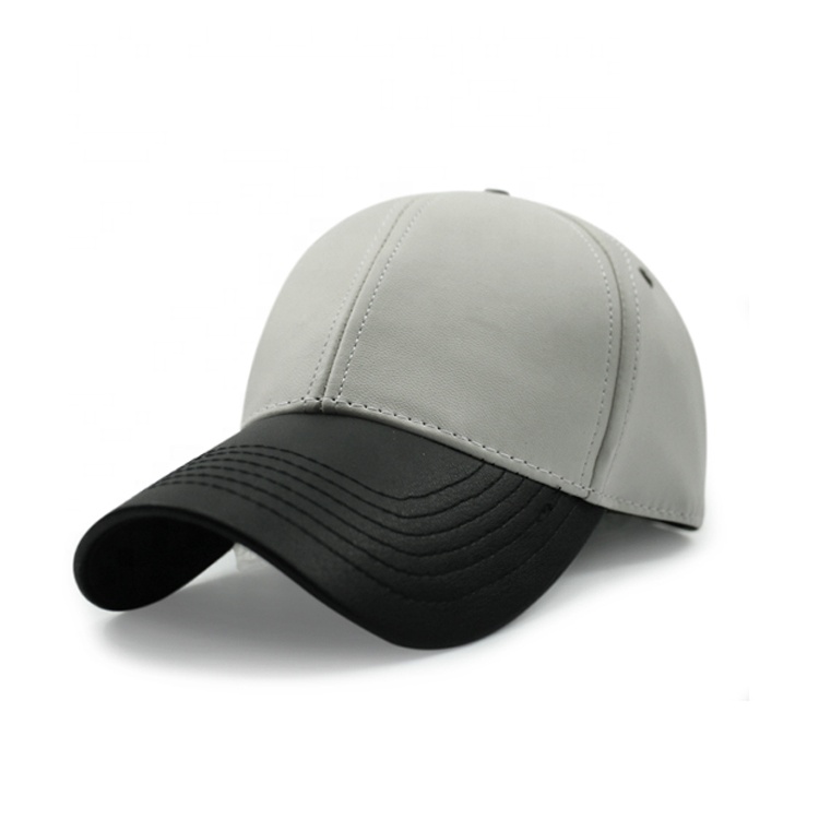 Custom High Quality 6 Panel Baseball Cap in Faux Leather Oxford Fabric with Custom Logo for Sports