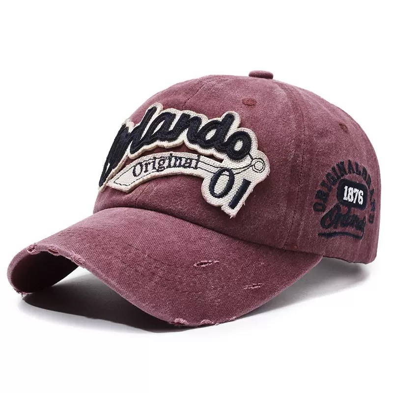 Vintage 6-Piece Baseball Cap Patch with Distressed Effect Hand Embroidered Tear-Shaped Holes Letter Pattern