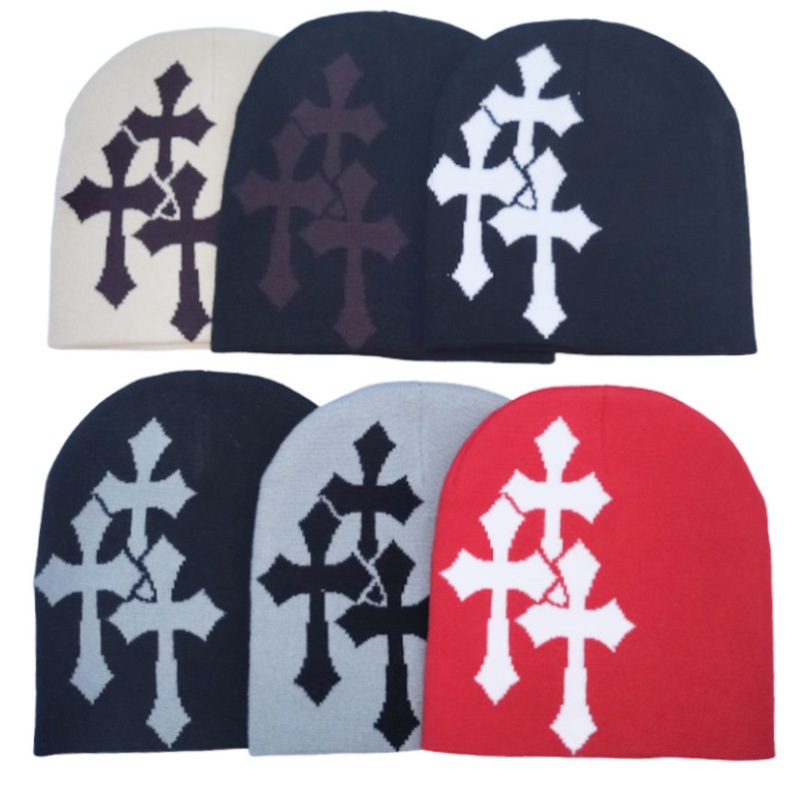 Trendy Cross-Shape Jacquard Hats for Men and Women Popular Hip-hop Street Style for Outdoor Sports and Travel
