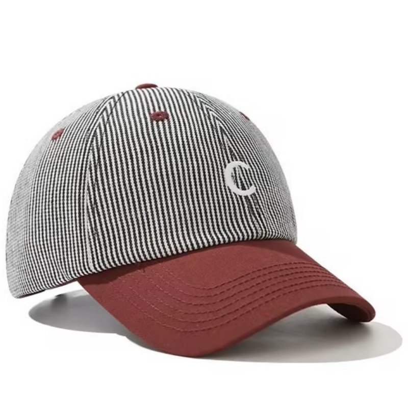 2026 Spring New Arrival High-Quality 6-Panel Baseball Cap with Embroidered Letter Logo Black and White Stripes Adjustable Size