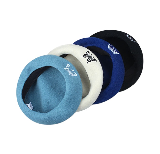 Women's Custom Embroidered Butterfly Logo Beret Hat Wholesale Winter Velvet Cap Casual Pattern for Outdoor Use