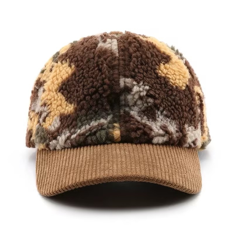 2025 New Fashion High Quality Camouflage 6-Panel Fleece-Lined Corduroy Hand Embroidery Common Warm Winter Baseball Cap