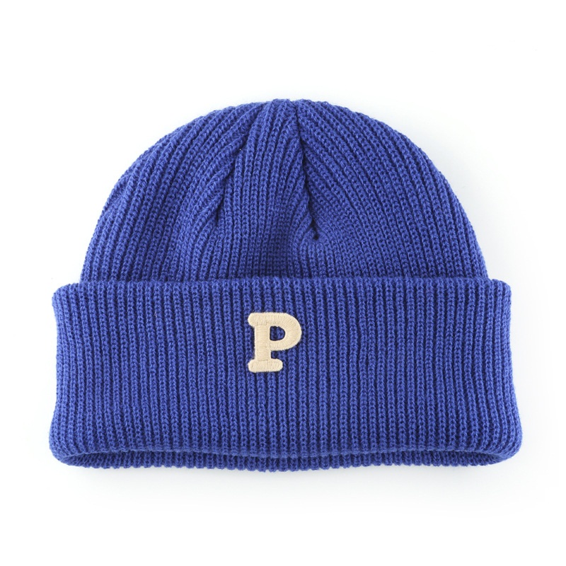 High Quality Custom Winter Warm Knit Skull Cap with P Embroidery Logo Solid Color Beanie Hats for Women-for Travel & Beach