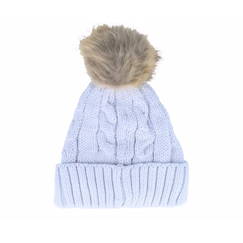 Customizable White Knitted Beanies for Adults Winter Warm Cuff Hats with Pom Logo Embroidered for Beach Scenes