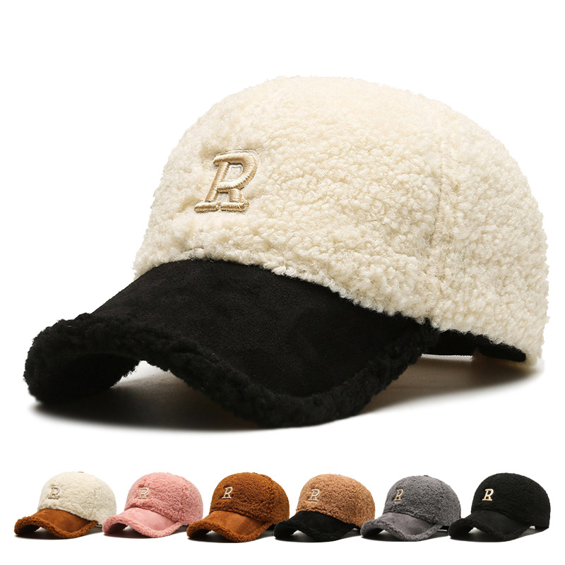 New Autumn-winter Warm 6-panel Baseball Caps Suitable Both Men Women Adjustable Thick Caps Embroidered Letters Teddy Fleece