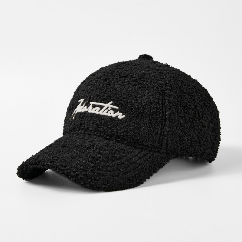 Winter and Autumn Warm Embroidery logo Lambskin Baseball Cap - Casual and Fashionable Wide-brimmed Baseball Cap