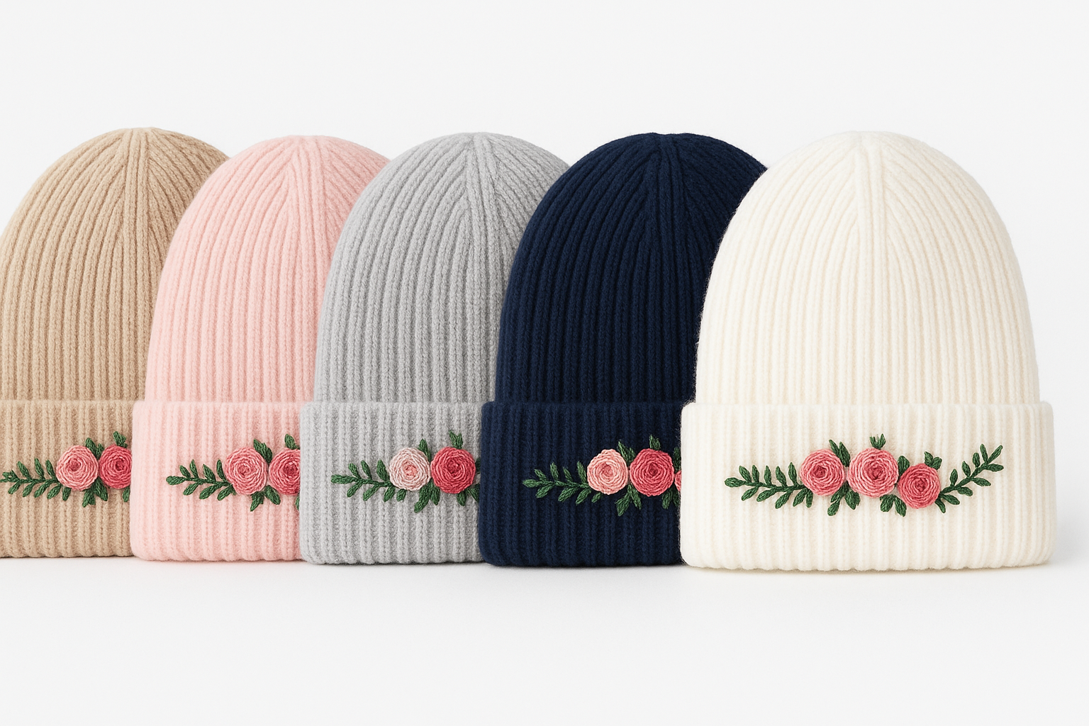 Custom Women's Embroidered Wool Warm Ribbed Winter Knitted Hats