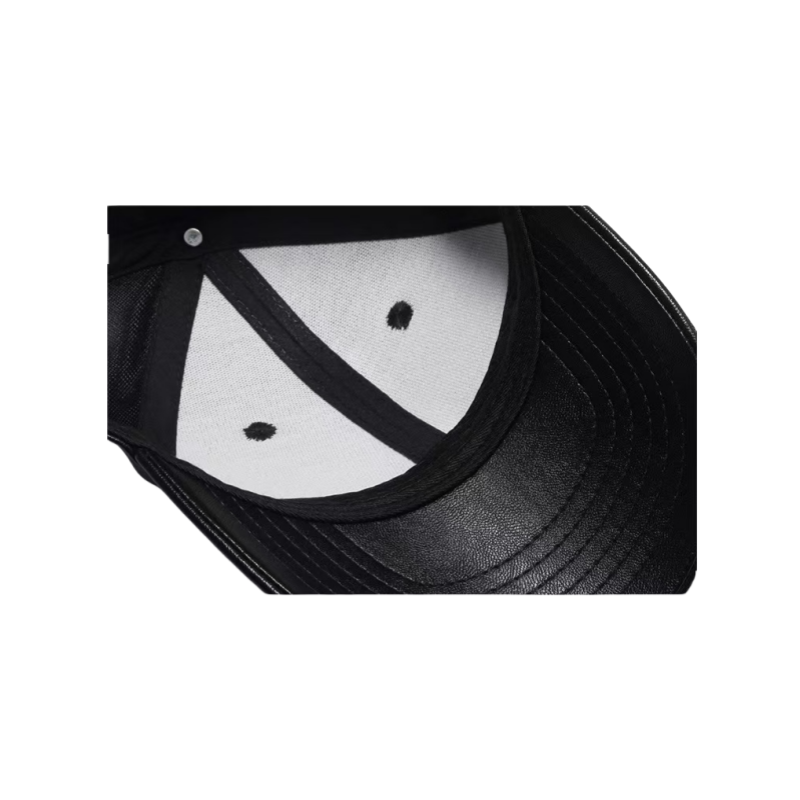 Black Custom PU Leather Baseball Cap Adjustable Stylish Hat for Men Women Fashionable Outdoor Use