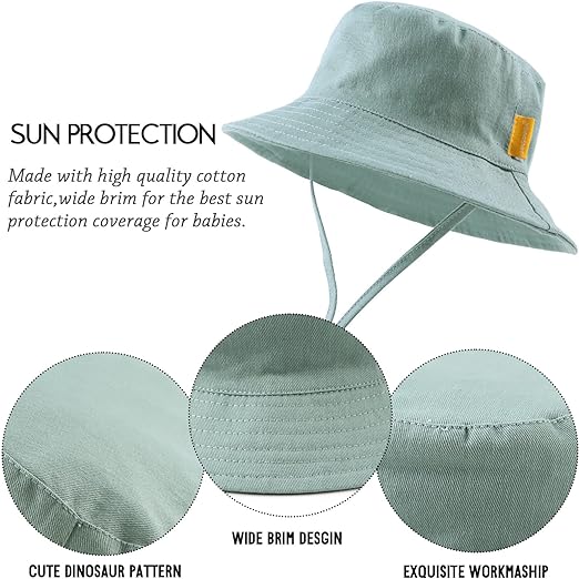 Custom Kids Beach Caps Summer Sun Protection Cotton Bucket Hats for Infants & Toddlers Boys & Girls Featuring Cartoon String