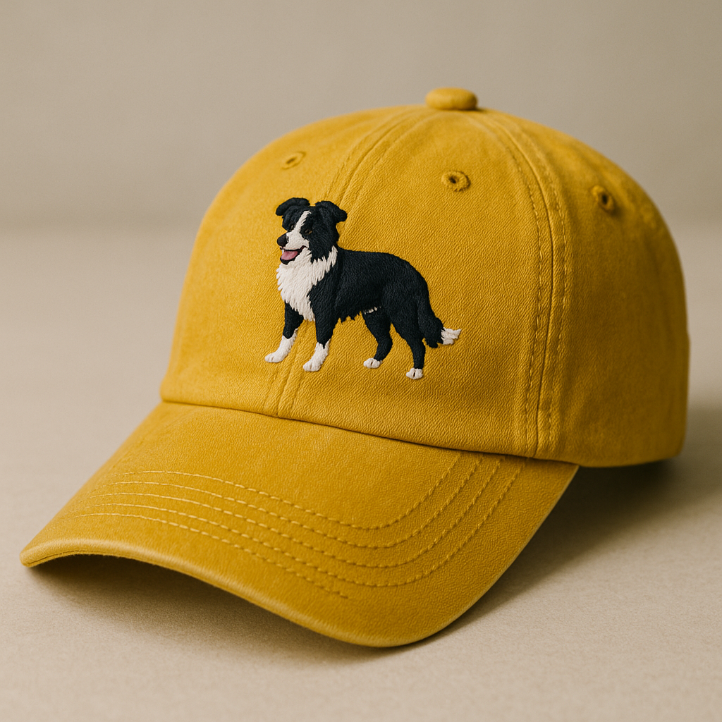 Men's Border Collie Embroidered Gray Adjustable Cotton Denim Baseball Cap