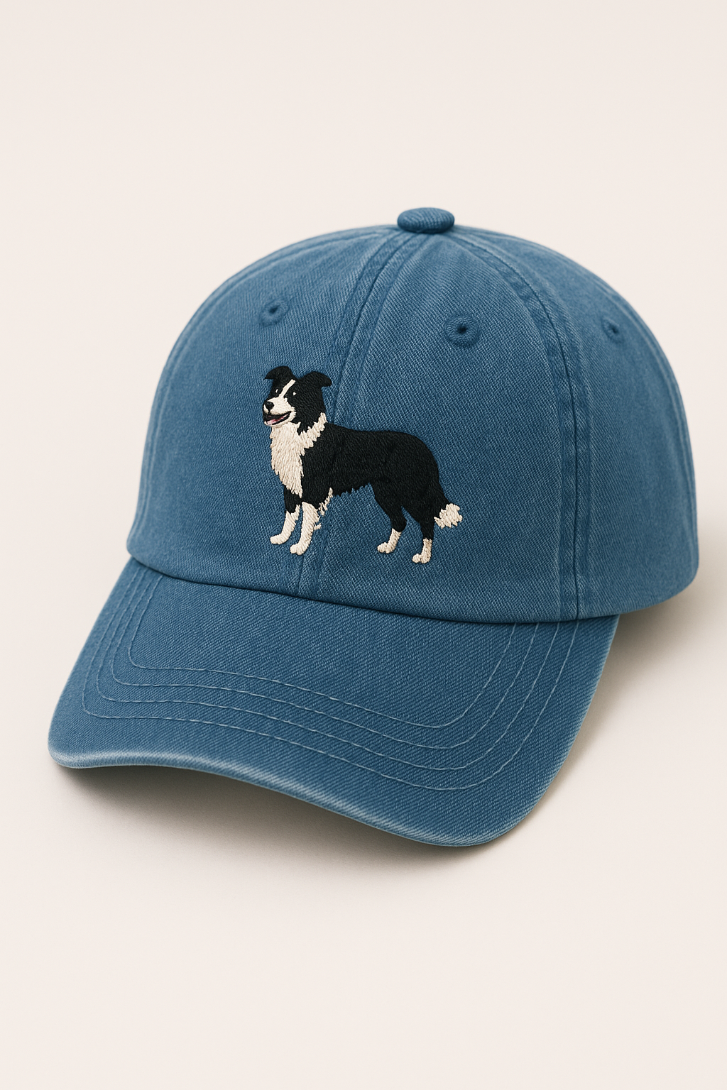 Men's Border Collie Embroidered Gray Adjustable Cotton Denim Baseball Cap