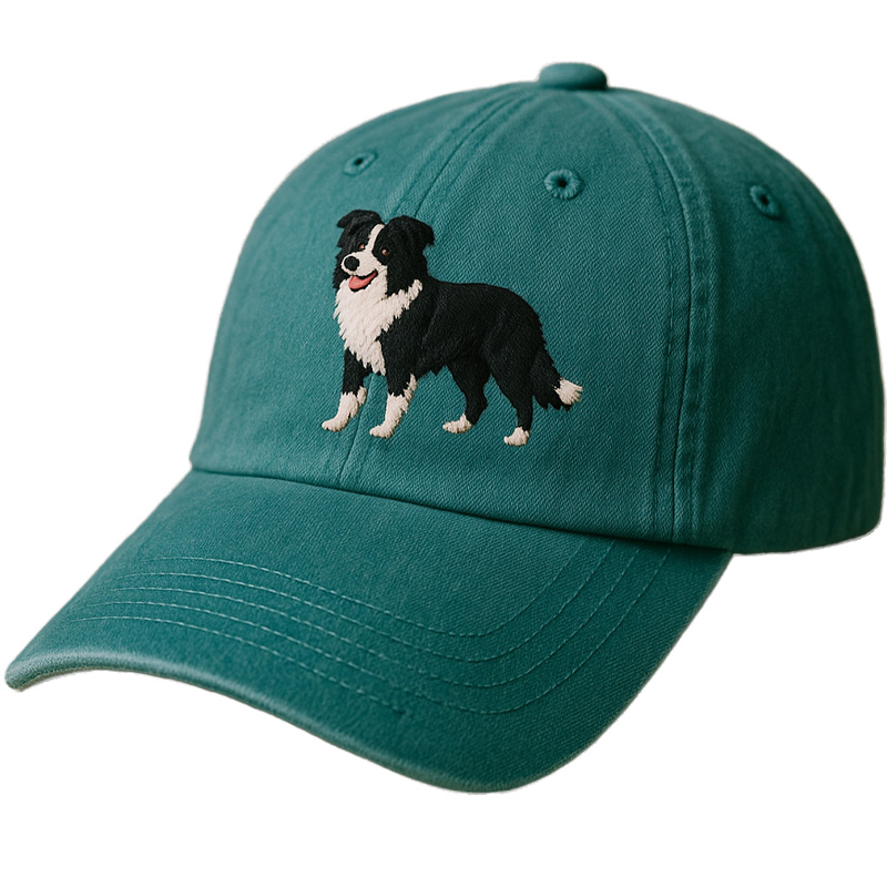 Men's Border Collie Embroidered Gray Adjustable Cotton Denim Baseball Cap
