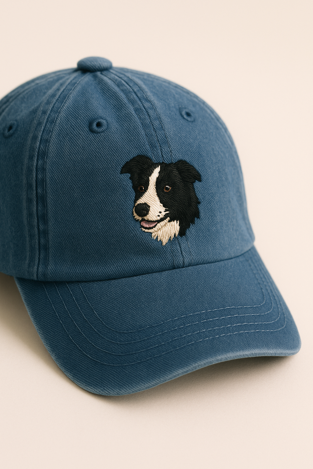 Men's Border Collie Embroidered Gray Adjustable Cotton Denim Baseball Cap